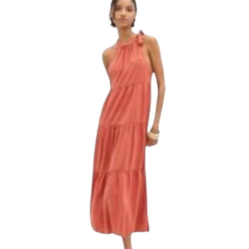 Bella Dahl Tiered Sleeveless Maxi Dress Coral Pink‎ Women's Size Small